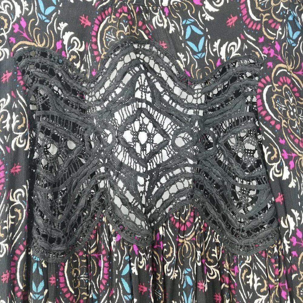 Free People Boho Lace Tunic Mini Dress Size XS Sheer Open Back Long Sleeve Black - Picture 4 of 13